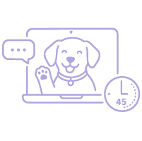 Line icon of a dog doing a video call.