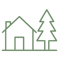 Line icon of a house and tree.