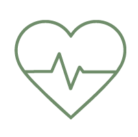 Line icon of a heart with a beating line inside.